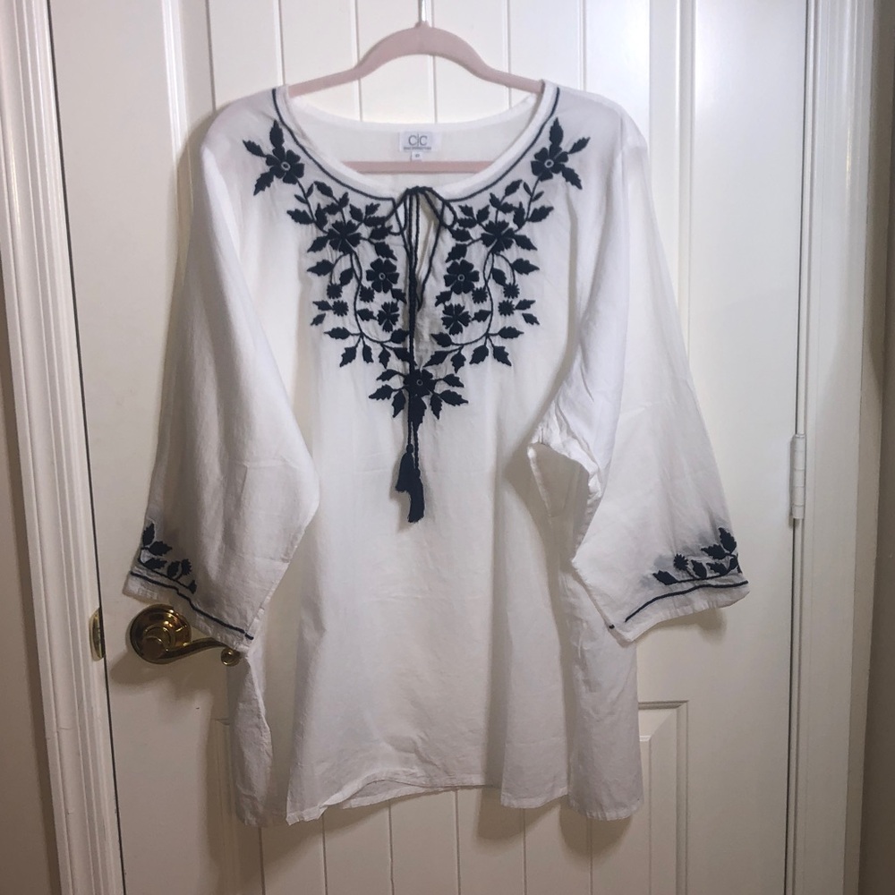 Embroidered White Tunic Top